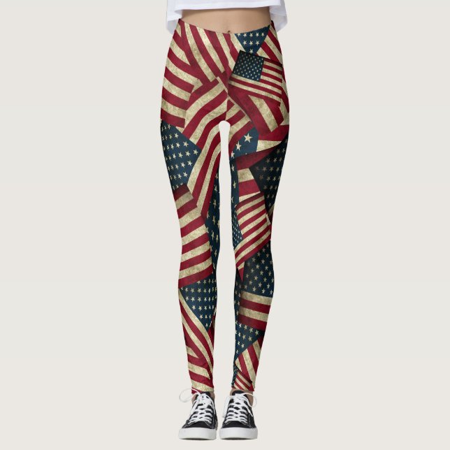 Leggings Motif américain du drapeau patriotique (Devant)