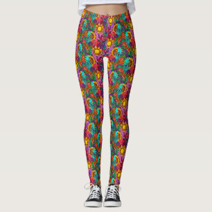 Leggings Motif amusant avec des fleurs et des mains