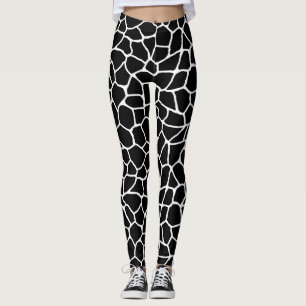 Leggings Motif animal d'impression noir et blanc de girafe