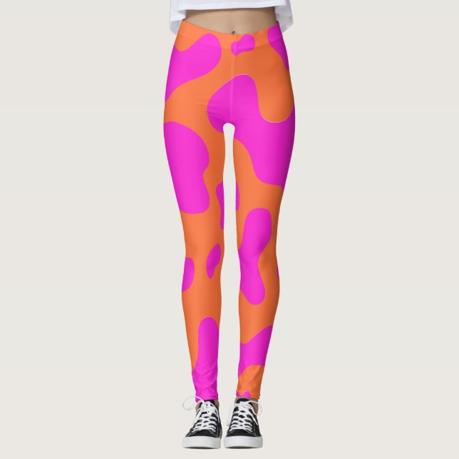 Leggings Motif animal sauvage rose orange de vache Neon (Devant)