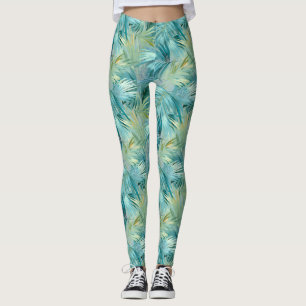 Leggings Motif aquarelle de feuille de palmier bleu tropica