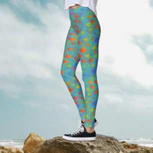 Leggings Motif aquarelle de poissons tropicaux d'océan turq