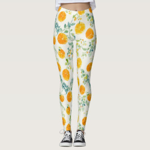 Leggings Motif aquarelle orange artistique, agrumes et feui