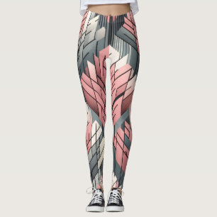 Leggings Motif Arbres Géométriques Rose Atomique Gris