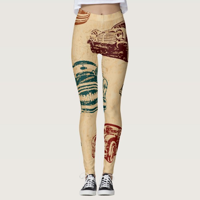 Leggings Motif Arrière - plan d'illustration de voiture Vin (Devant)