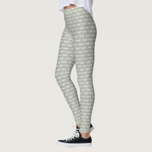Leggings Motif Art Déco Oiseaux Grues Bleu Poussiéreux Neut