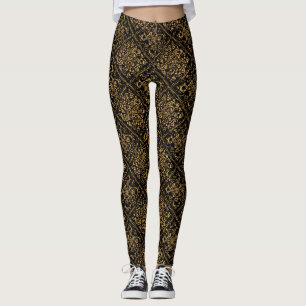 Leggings Motif baroque ornemental doré sur fond noir
