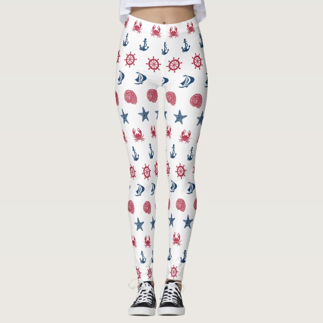 Leggings Motif blanc et bleu rouge de symbole de mer (Devant)