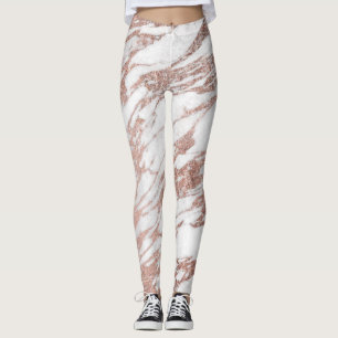 Leggings Motif blanc et rose élégant chic de marbre d'or