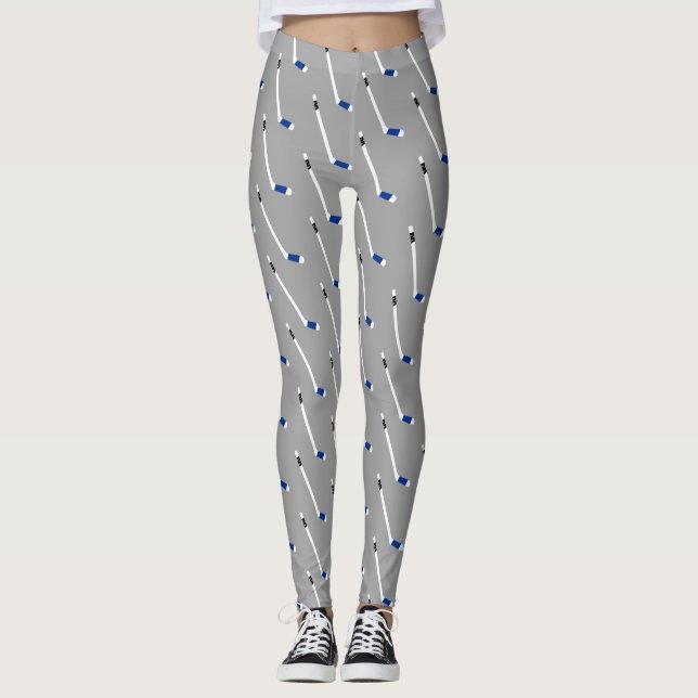 Leggings Motif bleu de bâton de hockey de glace (Devant)
