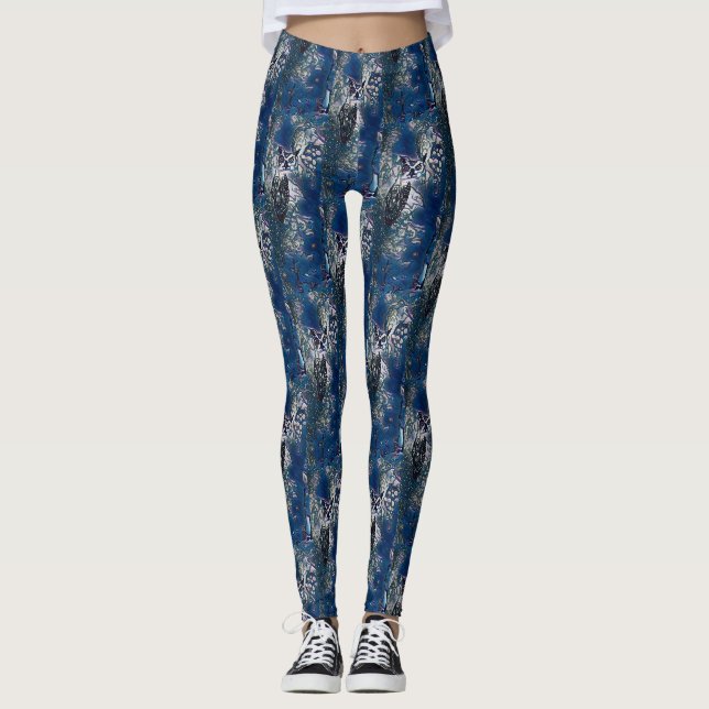 Leggings Motif bleu de hibou et de raisins (Devant)
