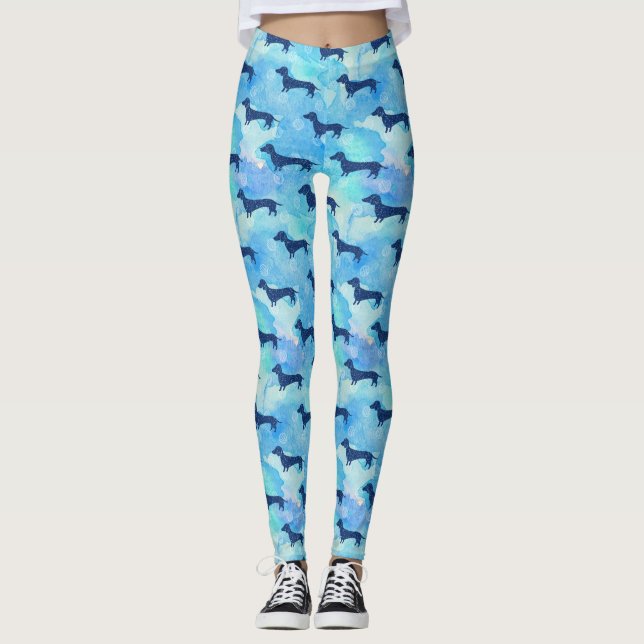 Leggings Motif bleu de teckel d'aquarelle de parties (Devant)