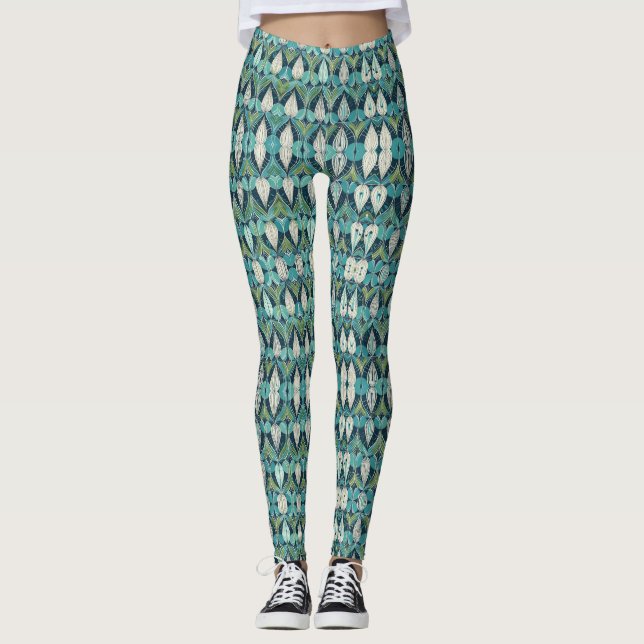 Leggings Motif bleu vert du milieu du siècle atomique (Devant)