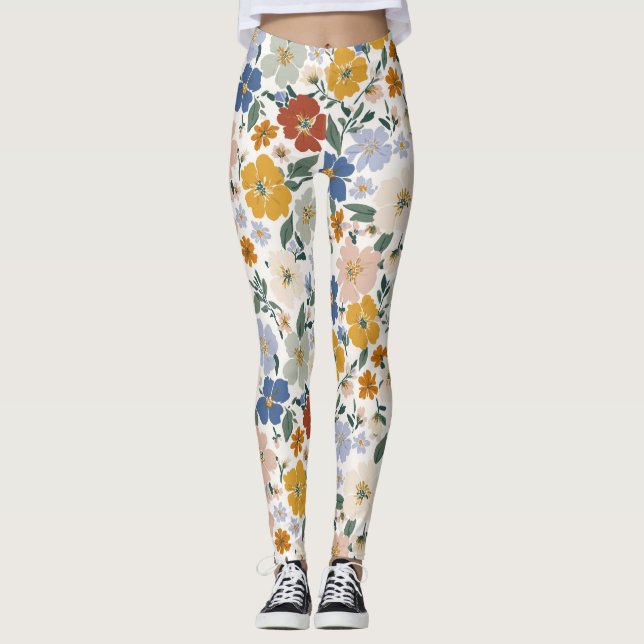 Leggings Motif Bohème de Prairie de Fleurs Sauvages (Devant)