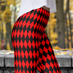 Leggings Motif Bold Red et Black Harlequin Check