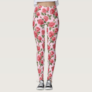 Leggings Motif botanique de roses roses romantiques