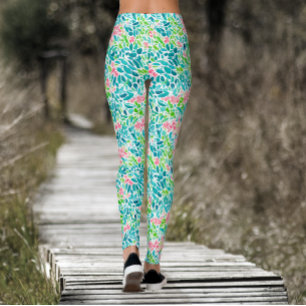 Leggings Motif botanique floral sarcelle cool aquarelle