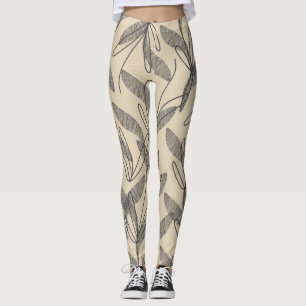 Leggings Motif botanique moderne du milieu du siècle gris b
