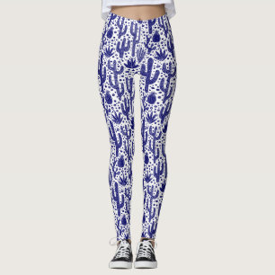 Leggings Motif Cactus - Bleu foncé et Blanc