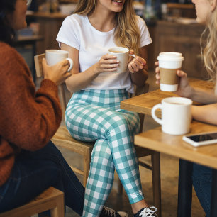 Leggings Motif carreaux gingham sarcelle et blanc