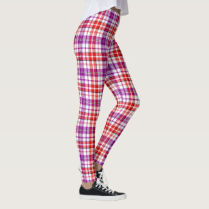 Leggings Motif carreaux tartan blanc rouge violet