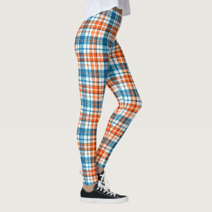 Leggings Motif carreaux tartan bleu orange blanc
