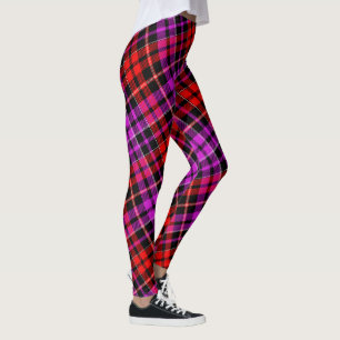 Leggings Motif carreaux tartan noir rouge violet