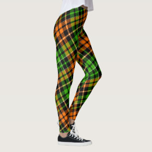 Leggings Motif carreaux tartan vert orange noir