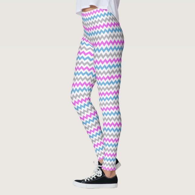 Leggings Motif Chevron rose, bleu et gris Zig Zag (Gauche)