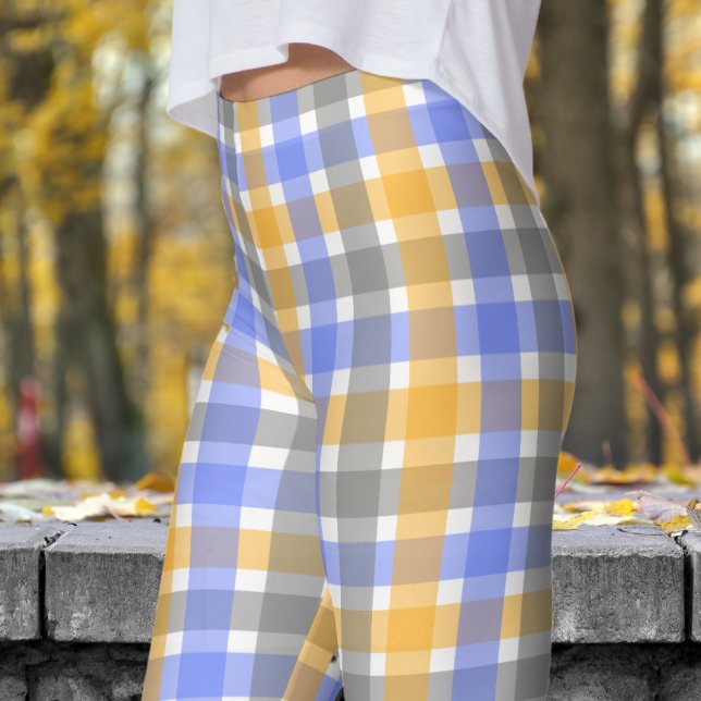 Leggings Motif Chic Blue et Tan Check (Chic Blue and Tan Check Pattern Leggings)
