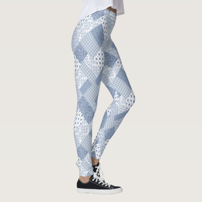 Leggings Motif chic Indigo bleu et blanc Faux Patchwork (Droite)