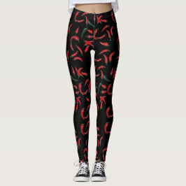 Leggings Motif chili| Noir rouge et vert