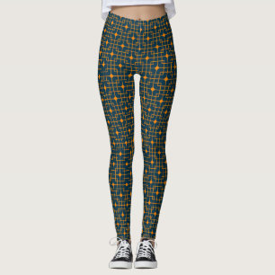 Leggings Motif Chinois, Cubes Cubes Orangés Pointés
