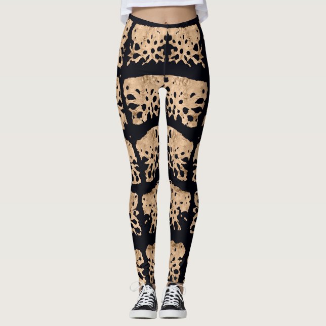 Leggings Motif crocodile moderne en or rose et noir (Devant)