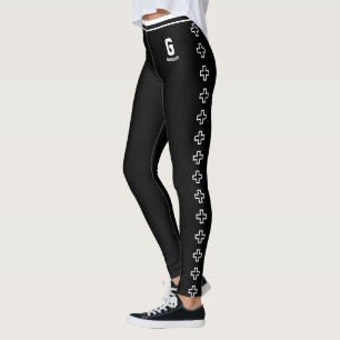 Leggings Motif croisé à rayures noires et blanches avec nom