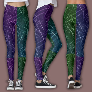 Leggings Motif Cyber Abstrait Grille Violet & Émeraude