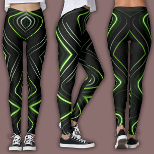 Leggings Motif Cyber Abstrait   Lueur Vert Néon
