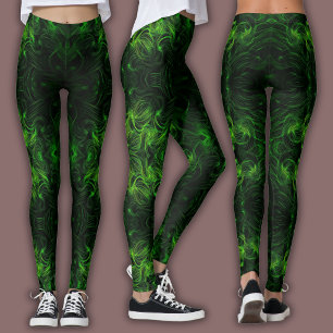 Leggings Motif Cybernétique Abstrait   Plasma Noir et Citro