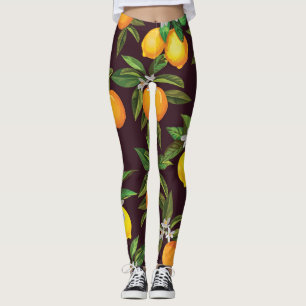 Leggings Motif d'agrumes, Oranges Vintages de citrons.