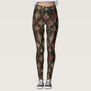 Leggings Motif Damask Noir Or Persan (5)