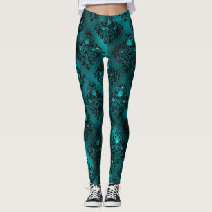 Leggings Motif Damassé Pailleté Glamour Ombre Sarcelle