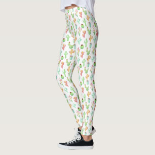 Leggings Motif d'aquarelle Cactus Pastel