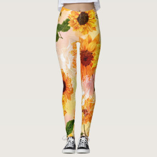 Leggings Motif d'aquarelle de tournesols jaunes dessinés à