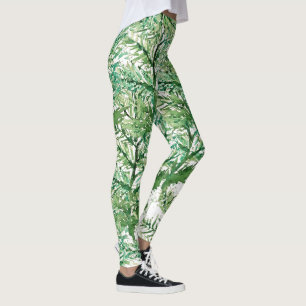 Leggings Motif d'arbre peint à la main vert blanc