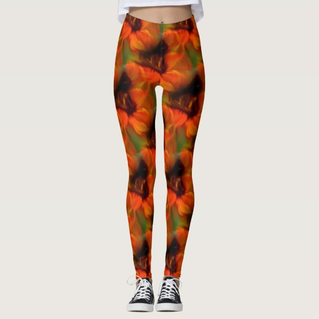 Leggings Motif D'Art Abstrait Orange Et Brown (Devant)