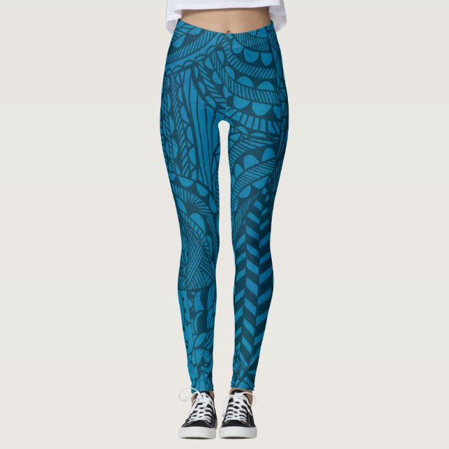Leggings Motif d'art bleu Abstrait (Devant)