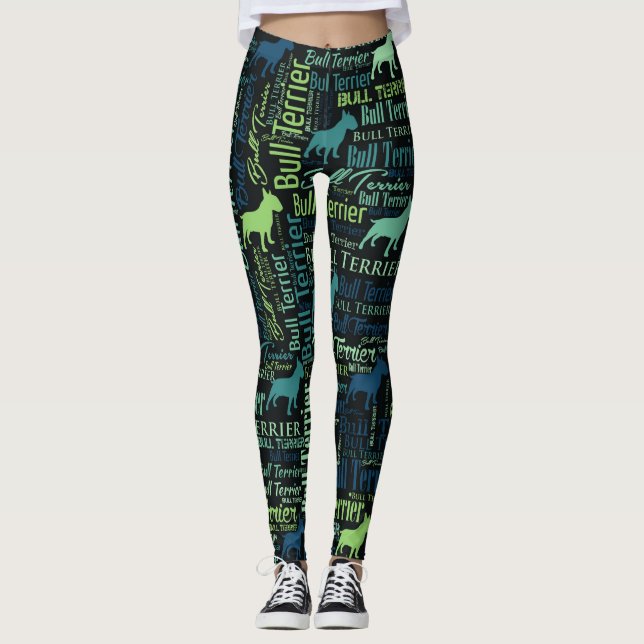 Leggings Motif d'art de mot de chien de bull-terrier (Devant)