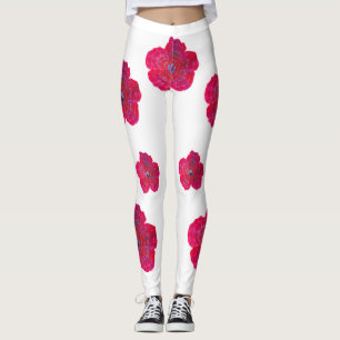 Leggings Motif d'art en fleurs rouges