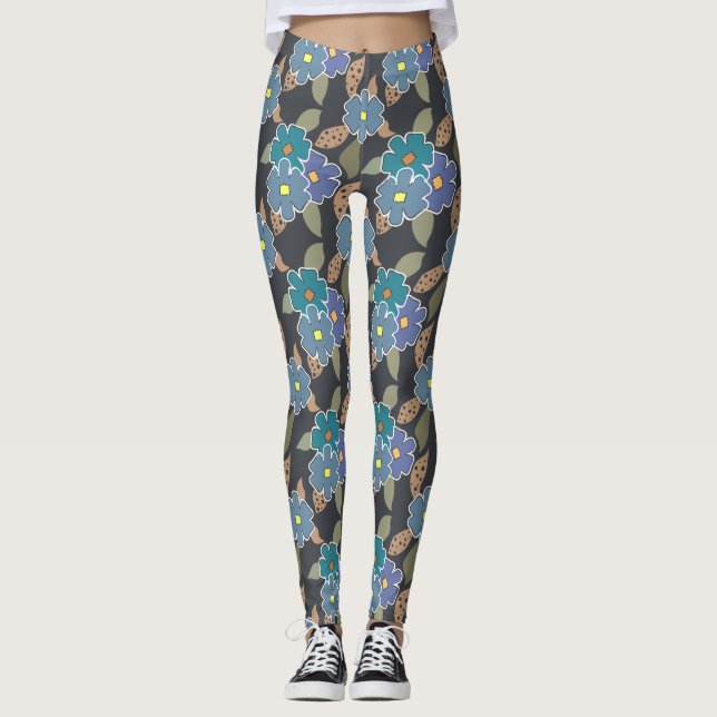 Leggings Motif d'art floral avec fleurs à perches (Devant)