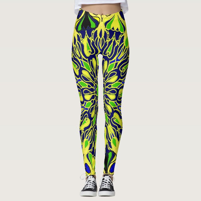 Leggings motif d'art mandaka abstrait (Devant)